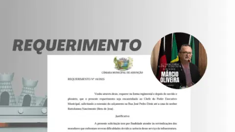 Vereador Márcio Oliveira apresenta Requerimento Nº 16 na Sessão Ordinária da Câmara de Assunção