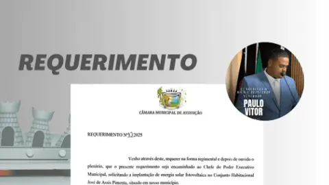 Vereador Paulo Vitor apresenta Requerimento Nº 12/2025 na Câmara de Assunção