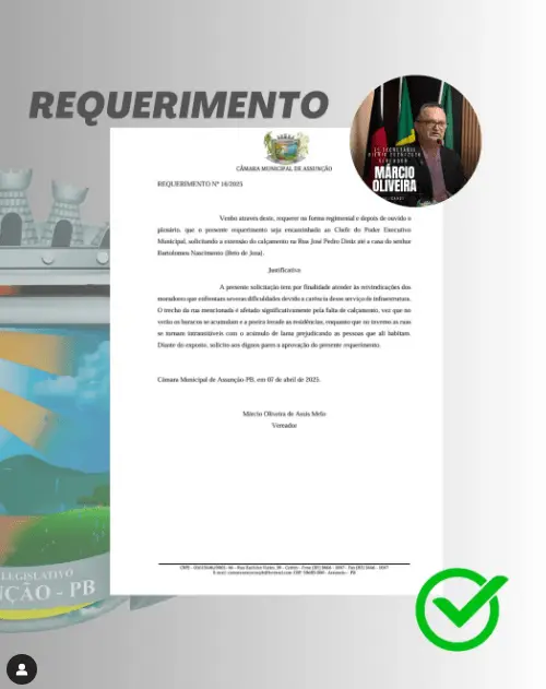Vereador Márcio Oliveira apresenta Requerimento Nº 16 na Sessão Ordinária da Câmara de Assunção